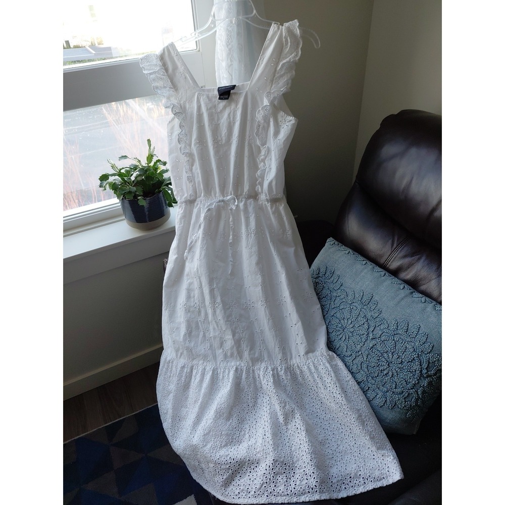 LivLos Angeles White Eyelet Sundress Lined Frilly Boho Y2k Festival Summer Sz L - Picture 5 of 10